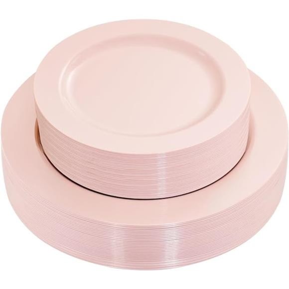 60PCS Pink Plastic Plates - Heavy Duty Pink Dinner Plates Disposable for Party - Picture 7 of 7
